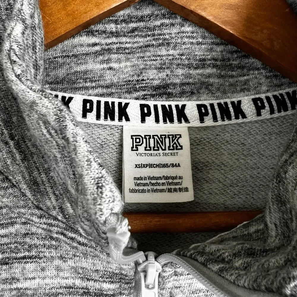 PINK Victoria's Secret Sweatshirt 1/4 Zip Pullover Spell Out Long Sleeve Gray XS